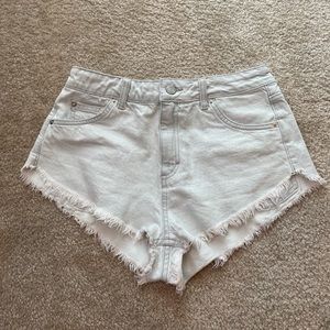 Blue, light wash denim booty shorts